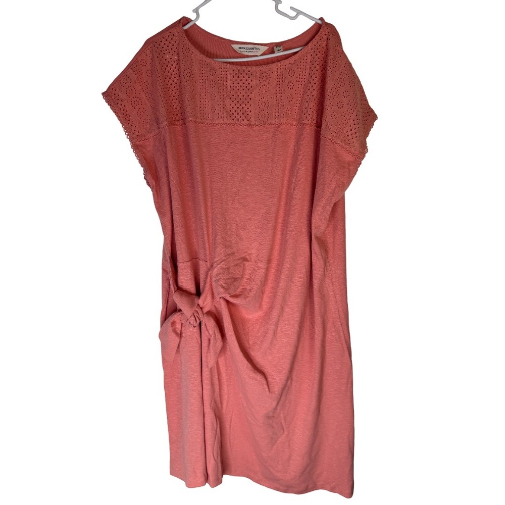 Isaac Mizrahi Live Bridgehampton Dress Womens 2X Sea Coral Slub Knit Eyelet Tie